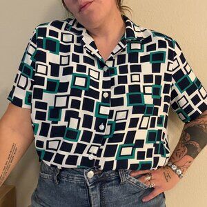Vintage 90s Alfred Dunner Geometric Printed Button Down Blouse Petite Large